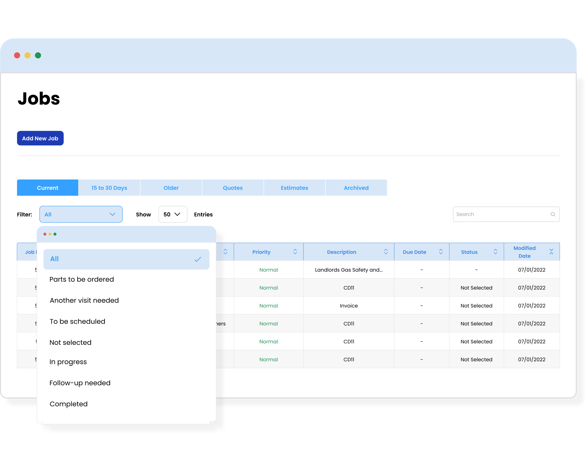 Custom Job Status - Job Management App