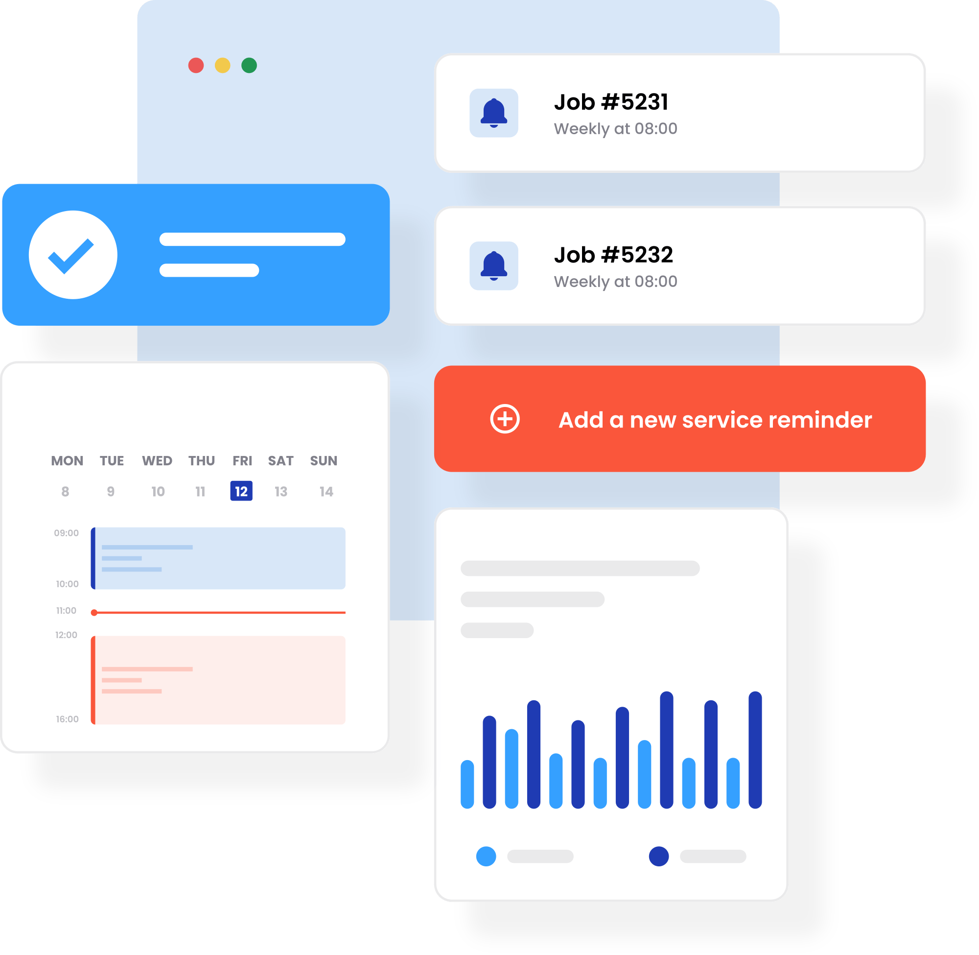 Send service reminders, schedule jobs, and more.