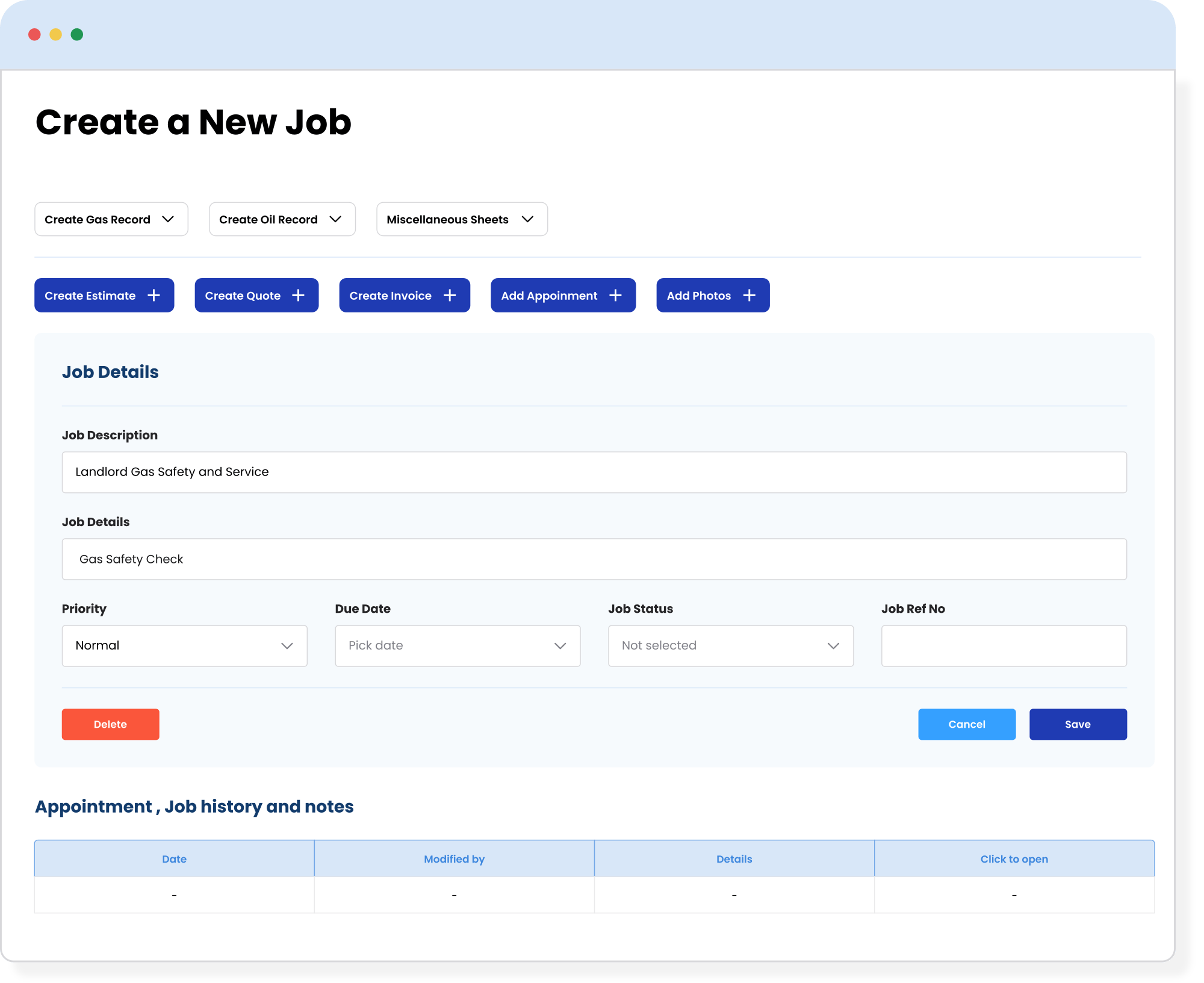 Job Management Software Create New Jobs