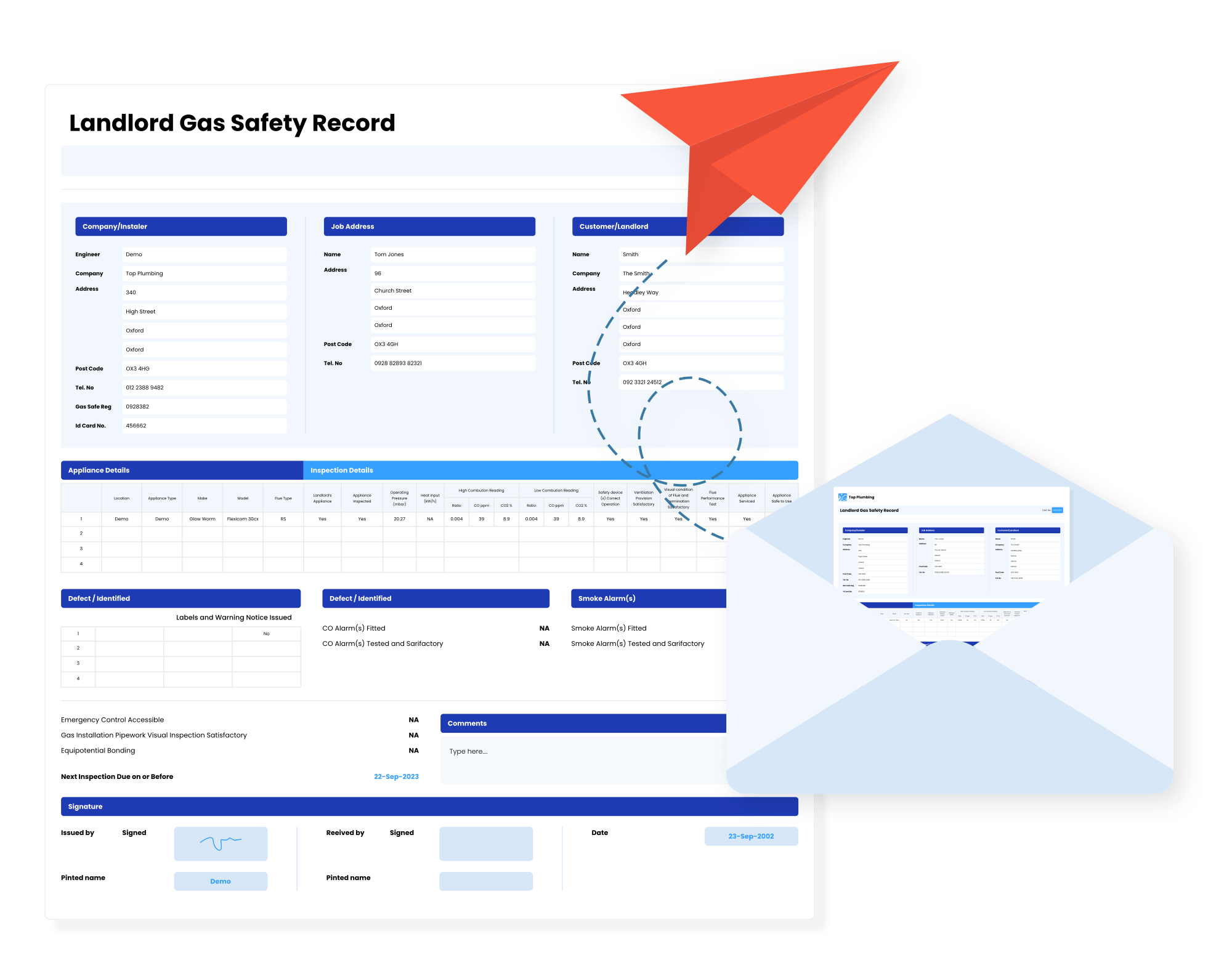 Emailing a landlord gas safety record to a customer